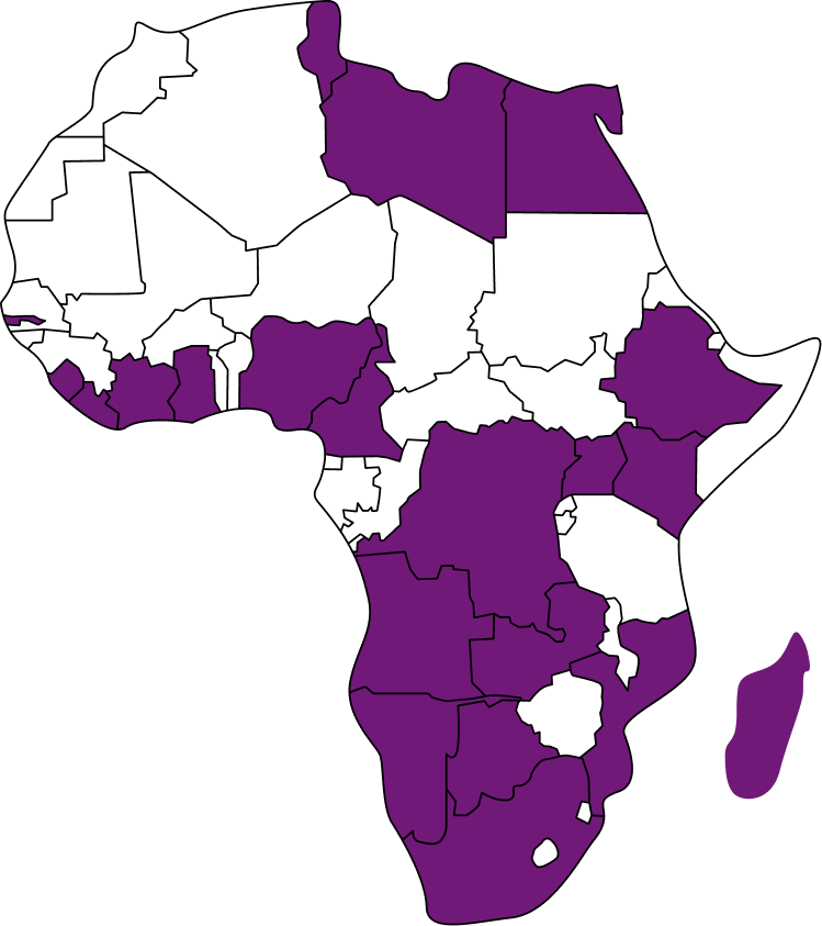 a map of africa with different colored areas of CloudHop coverage